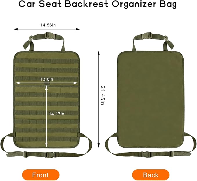 Car Seat Back Organizer, Molle Sag Proof Nylon Auto Backseat Hanger Protective Pad, Universal Seat Back Protector Tactical Panel Storage Bag for Cars SUVs Trucks Pickups (Army Green) - Image 2