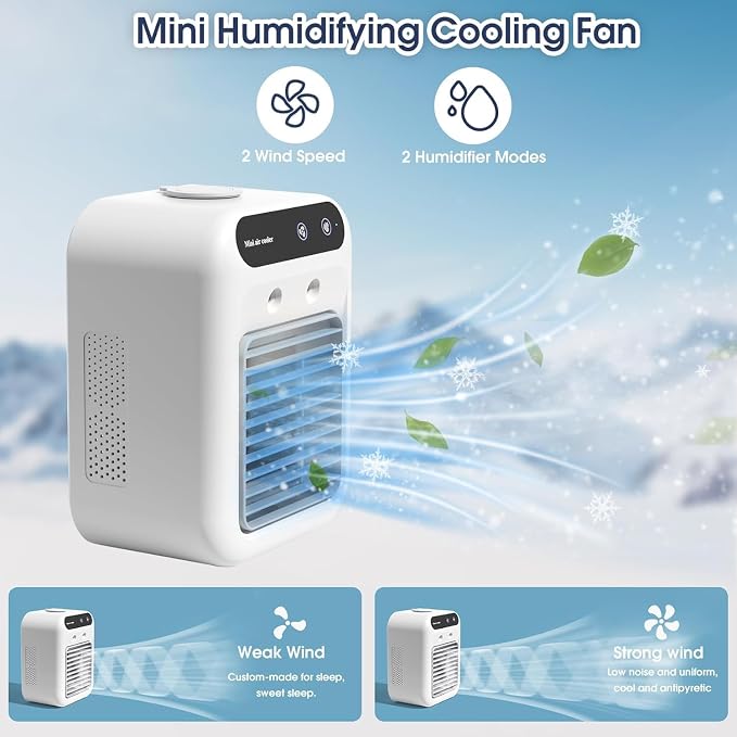 Portable Air Conditioners, 25W Rechargeable Mini Portable Car AC | 2 Cool Air Spray, Personal Cooling Fan with 2 Speeds, Small Room Air Conditioners for Bedroom, Office, Outdoor - Image 5