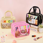 Clear Letter Makeup Bag, Black, L Size, Clear Bag | Large Capacity, Waterproof Easy Clean, Separate Wet Pocket, Holds Toiletries, Skincare, Sunscreen, Ideal for Beach, Travel - Image 3