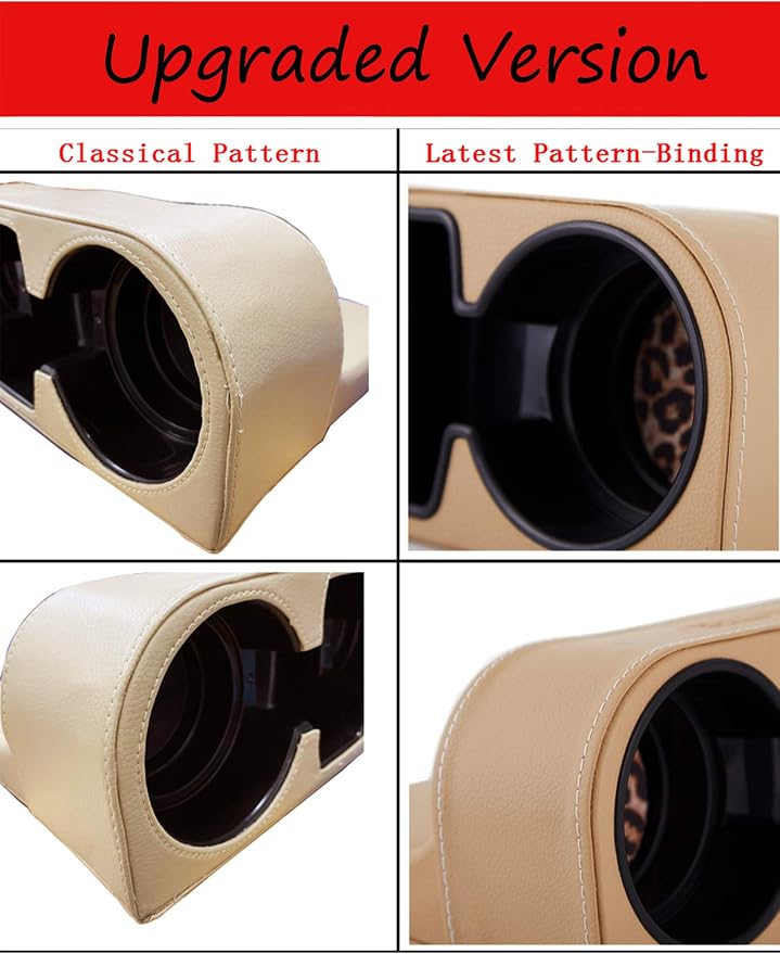 Cup Holder for Car, Console Side Pocket, PU Leather, XBD Beige | Car Seat Gap Filler Organizer, Easy Install, Universal Fits, Car Coin Cellphone Holder, Auto Front Seat Cup Holder - Image 3