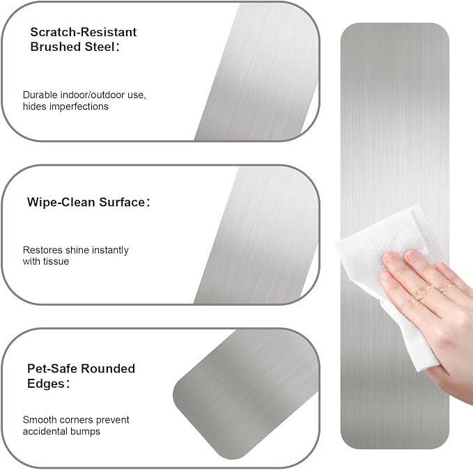Dog Door Protector from Scratching, Steel Guard, Brushed Silver 6"x30" | Prevents Claw Marks & Scuffs, Smooth Rounded Corners, Self-Adhesive Install, Anti-Scratch Kick Plate, 2 Pcs - Image 5