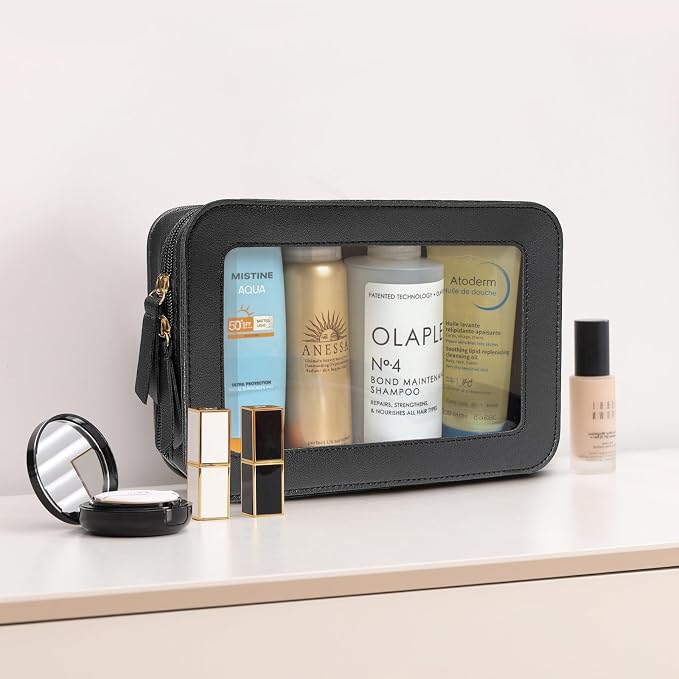 Clear Beach Makeup Bags, TSA Approved Toiletry Bag with Zipper, Clear Makeup Organizer Fit Carry-on Travel Car Accessories Essentials,Portable Travel Small Pouch for Women Men (Black) - Image 7