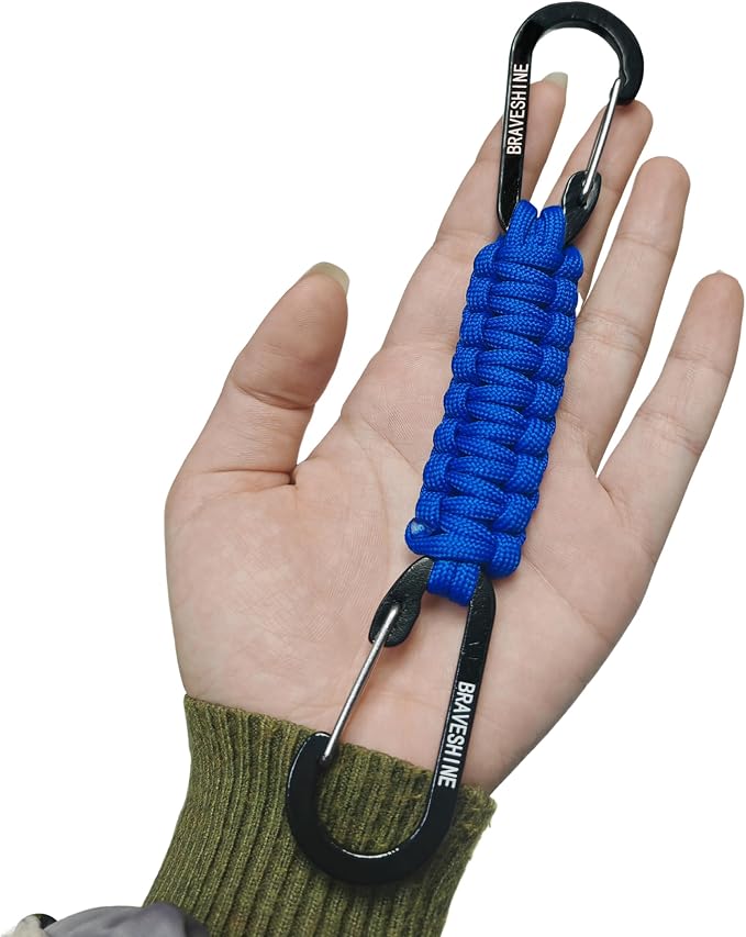 BRAVESHINE Paracord Keychain Carabiner Clip | D Ring Hanger Lanyard Hook | 7.3inch Long | for Stroller, Water Bottle, Key, Backpacks, Men, Women, Luggage, Car Seat Headrest, Fence, Bag Charms - Image 3