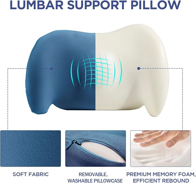 Lumbar Support Pillow for Office Chair, Memory Foam Car Back Cushion | Lumbar Pillow Lower Back with Adjustable Straps, Ergonomic Chair Back Pillow for Office, Car, Gaming Chairs and Bed - Image 7