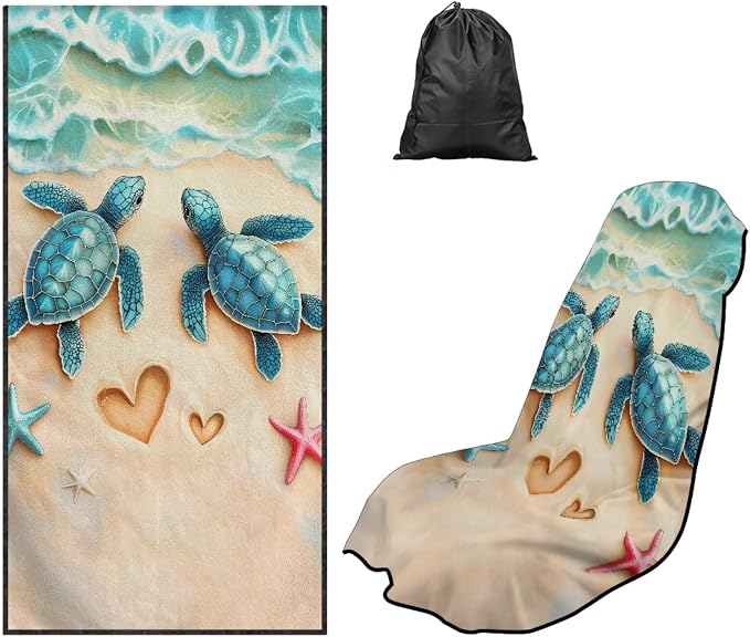 Beach Sea Turtle Car Seat Cover Towel with Storage Bag Animal Sea Turtle Auto Interior Seat Protector for Front Seat Only Sweat Car Seat Towel Cover for After Gym Running Swimming Hiking by YMPUDXFI