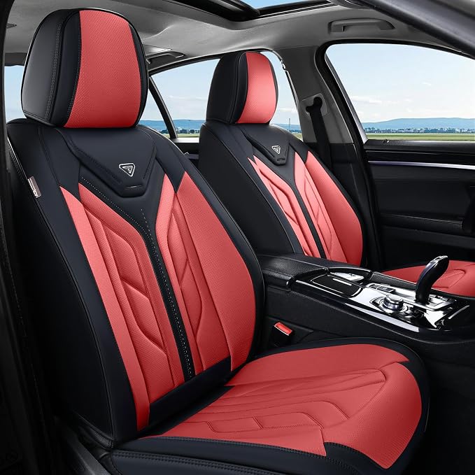 Coverado Seat Covers, Car Seat Covers Front Seats, Leather Seat Covers for Cars, Automotive Seat Covers Car Seat Protector Car Seat Cushion Universal Fit for Most Sedans SUV Pick-up Truck(Burgundy) by COVERADOAUTO