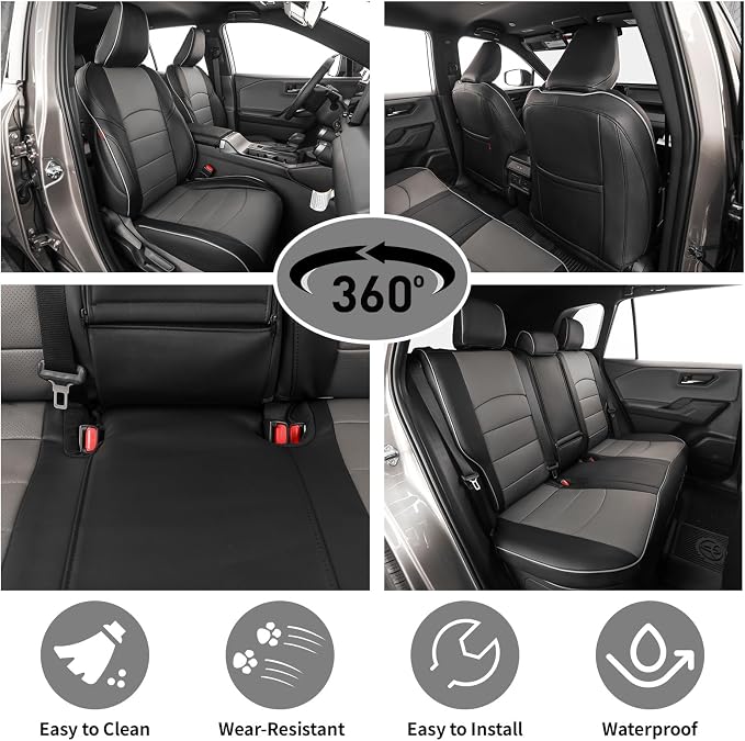 EKR Car Challenger Seat Covers 2011-2014,Leatherette Full Set | Custom Fit for Dodge Challenger 2011 2012 2013 2014 -Faux Leather(Black/Gray) - Image 4