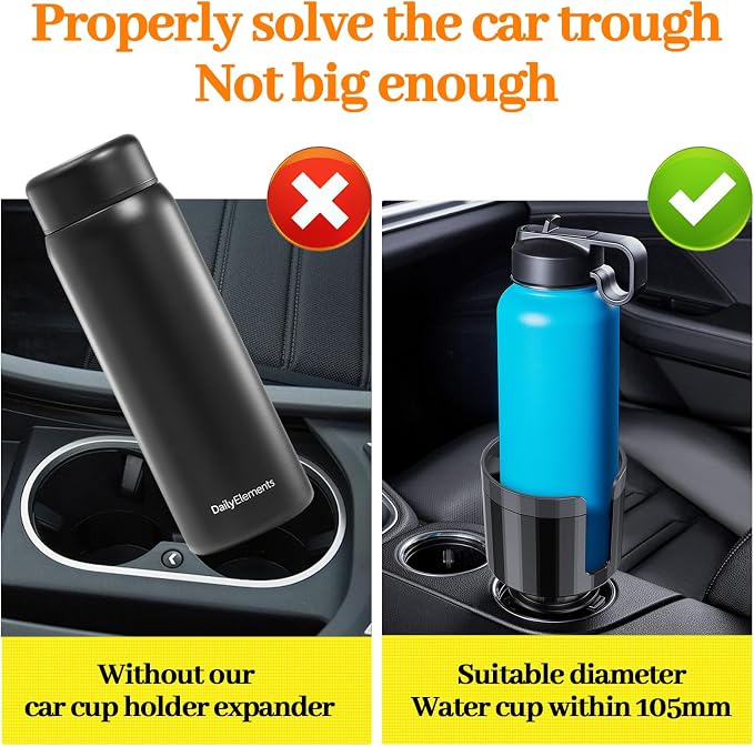 Cup Holder Expander for Car, Adjustable Adapter with Non-Slip Base for Water Bottles, Travel Mugs, Fits 65-100mm Console Hole - Image 2