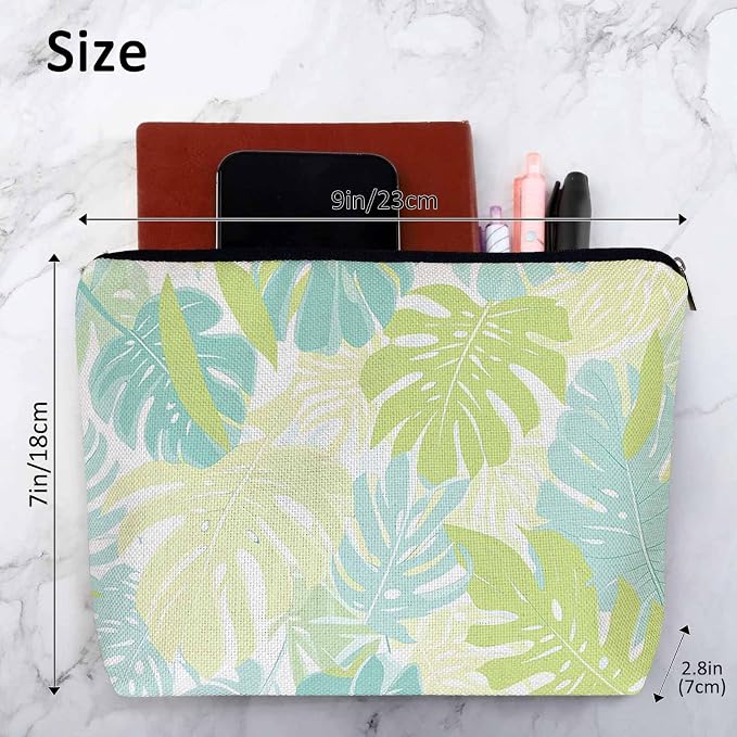 Palm Leaves Makeup Organizer Bag Cosmetic Bag For Men Women, Tropical Beach Palm Leaf Floral Travel Toiletry Bag Flax Makeup Bags Purse Business Makeup Pouch For Toiletries Cosmetics Green - Image 4