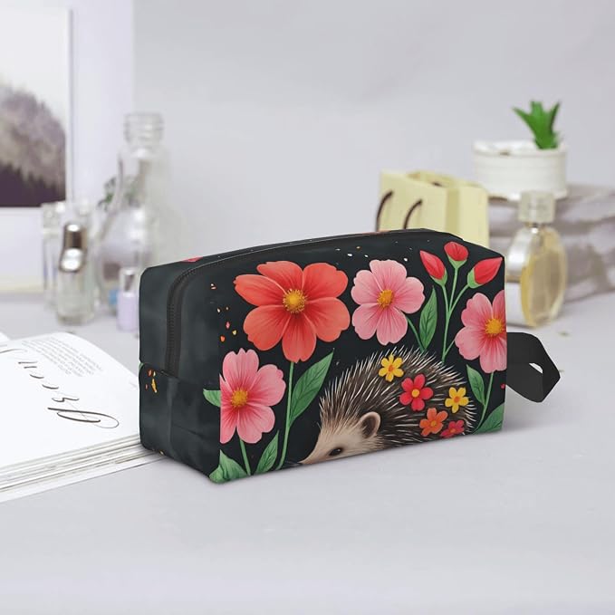 flower hedgehog Makeup Bag - Durable 600D Oxford Fabric Travel Cosmetic Bag, Shockproof Foam Padded Toiletry Organizer for Gym & Daily Use 10x6.2x4.9 Inch - Image 7