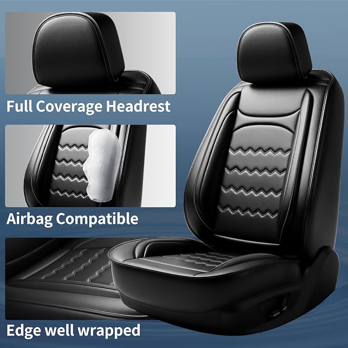 Stinger Car Seat Covers Custom Fit for Kia Stinger 2018-2023, Premium Full Coverage Leather Automotive Seat Protectors, All Seasons Waterproof Breathable, Airbag Compatible, (Full Set, Black) - Image 2