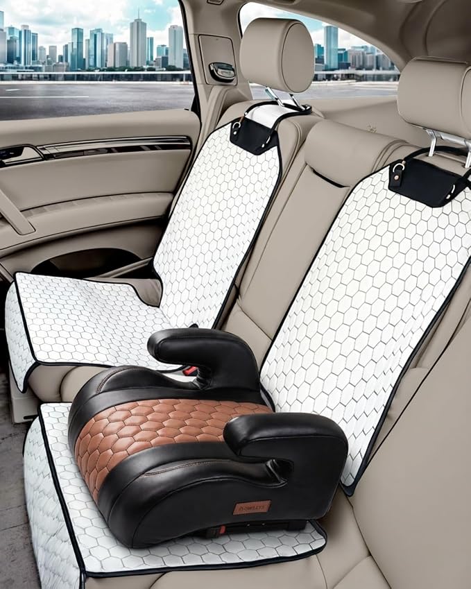 Set Seat Back Organizer & Car Seat Protector Hexy Waterproof & Non-Slip Protector for Child Car Cushion for Leather and Fabric Seats (White 2 pcs) by OwleysCarAccessories