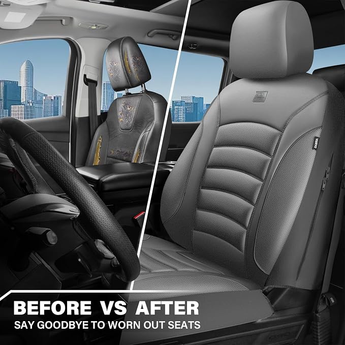 CAR PASS 3D Foam PU Leather Car Seat Covers, Universal Seat Covers Front 2 for Trucks SUV Sedan Automotive Seat Covers Armrest Airbag Compatible Waterproof Comfortable Faux Nappa Leather All Gray - Image 6