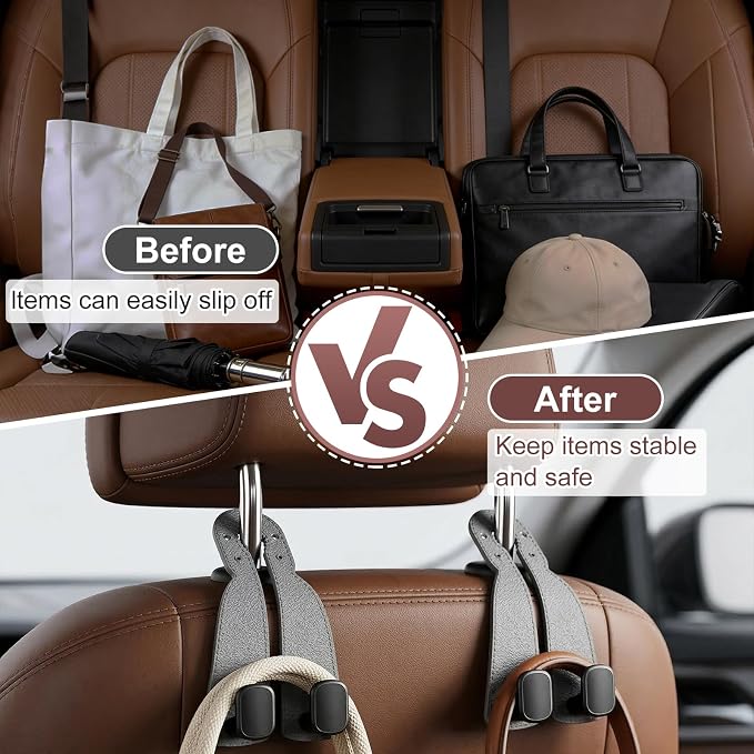 2 Pack Car Seat Back Double Hook, Headrest Hooks for Car, 2026 New Car Seat Back Organizer Storage Hook for Handbag, Purse, Coat Bags, and Accessories - Image 4