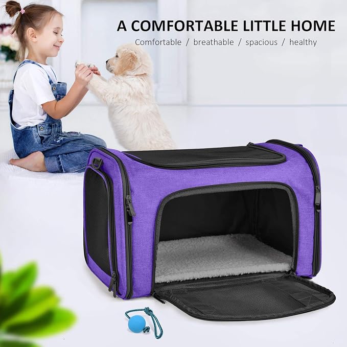 Henkelion Large Cat Carriers Dog Carrier Pet Carrier for Large Cats Dogs Puppies up to 25Lbs, Big Dog Carrier Soft Sided, Collapsible Travel Puppy Carrier - Large - Purple - Image 7