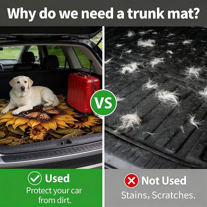 Car Trunk Mat for SUV, 29"x39" Vintage Sunflower Cargo Liner Protector | All Weather Universal Cargo Liners for Dogs, Car Accessory for SUVs/Sedan/Wagons, Durable Non-Slip Washable Rear Cargo Mat - Image 4