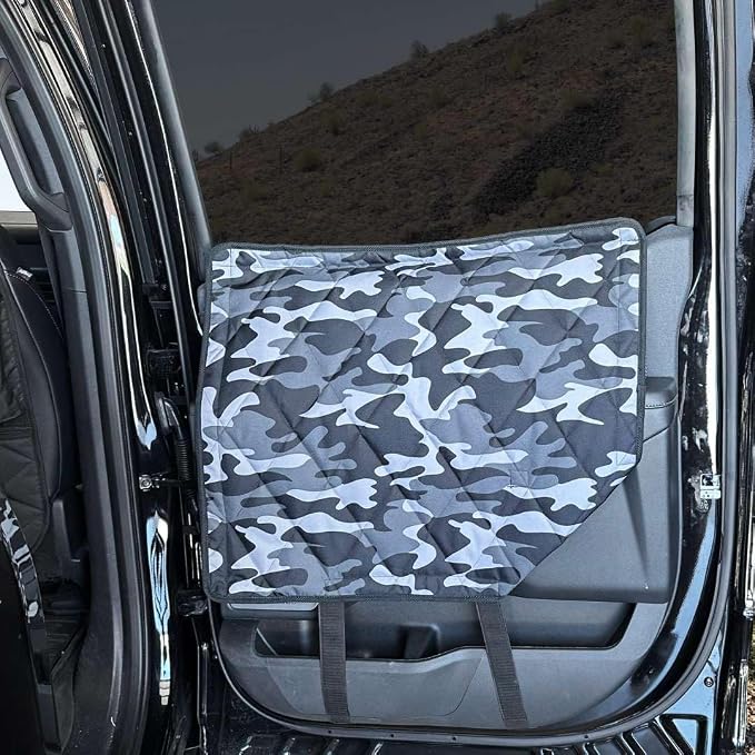 4Knines Heavy-Duty Car Door Protector for Dogs, Waterproof Large Camo | 24"W x 20"L; set of two door guards with top and bottom attachment points for secure fit; installs in 60 seconds. - Image 2