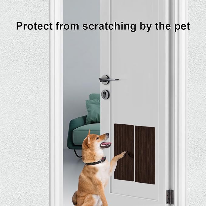 Dog Door Protector from Scratching, Steel Guard, Walnut Grain 8"x16" | Prevents Claw Marks & Scuffs, Smooth Rounded Corners, Self-Adhesive Install, Anti-Scratch Kick Plate, 2 Pcs - Image 4