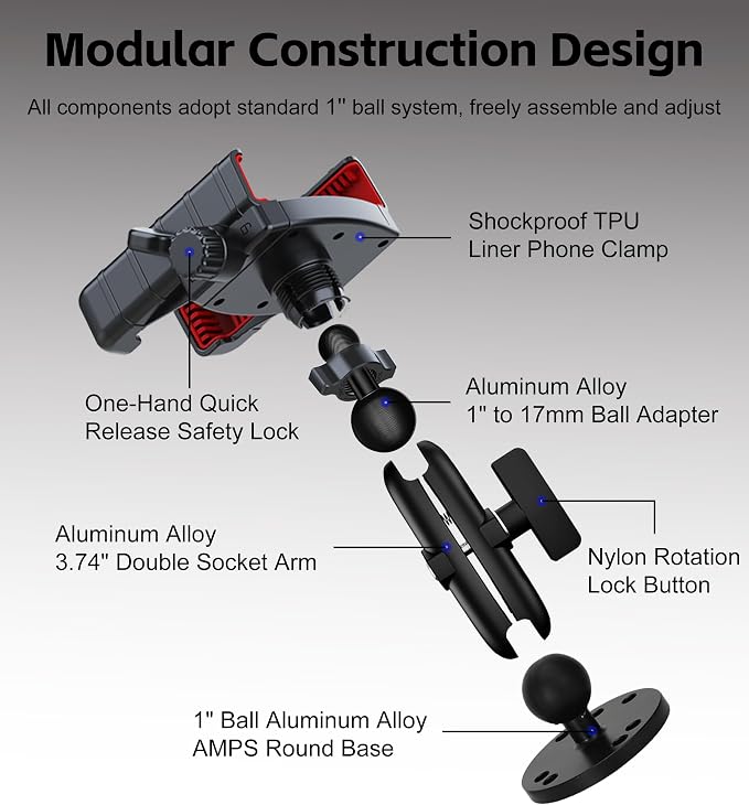 Cell Phone Mount Holder for Boat/Truck/Wall/Desk/Car/Van Dashboard, 360°Rotation & Secure Lock Clamp Stand with Drill-Base Mount Compatible with 4"-7.2" iPhone/Huawei/HTC/LG/Nexus/Samsung - Image 3