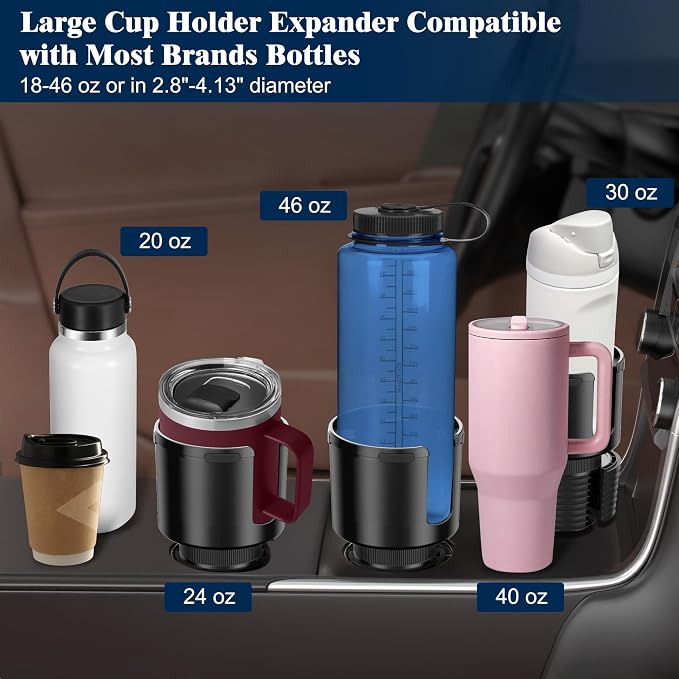 Quick-Install Car Cup Holder Expander, Space-Saving Cup Holder for Car with Offset Design, Non-Slip Large Water Bottle Holder Expander, Compatible with Owala, Stanley, Yeti Cups (24oz to 64oz) - Image 2
