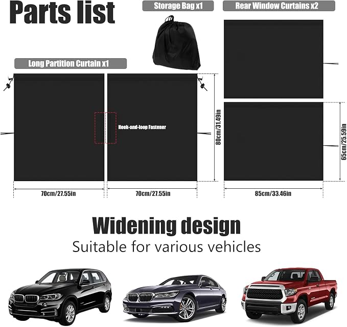 Car Privacy Curtains, Universal Car Window Shades Light Blocking Sunshades, Auto Blackout Curtains Baby Shades Wide Sedan SUV Sunshade Screen Covers for Travel Camping Nap Sleeping (3 pcs) - Image 9