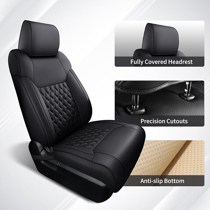 Huidasource Tacoma Front Seat Covers Fit for Toyota Tacoma 2024-2026 All Cab SR, SR5, Limited, TRD Sport/Off-Road,Trailhunter Front Row, 360° Full-wrap Leather Car Seat Cover (Front Pair/Black) - Image 4