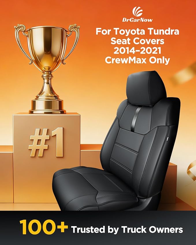 Super Cover for Toyota Tundra Seat Covers 2014-2021 (CrewMax only), Full Covered Leather Seat Protectors for Tundra 2021 2020 2019 2018 2017 2016 2015 2014 Truck Car Accessories with Carbon Fiber - Image 2