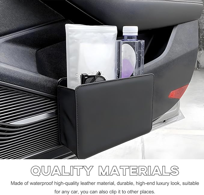 Yourkar Car Trash Can, Foldable Waterproof Leather Car Garbage Organizer Holder, Automotive Mini Dustbin Container with One Roll Trash Bag, Universal Interior Car Accessories (Beige) - Image 6