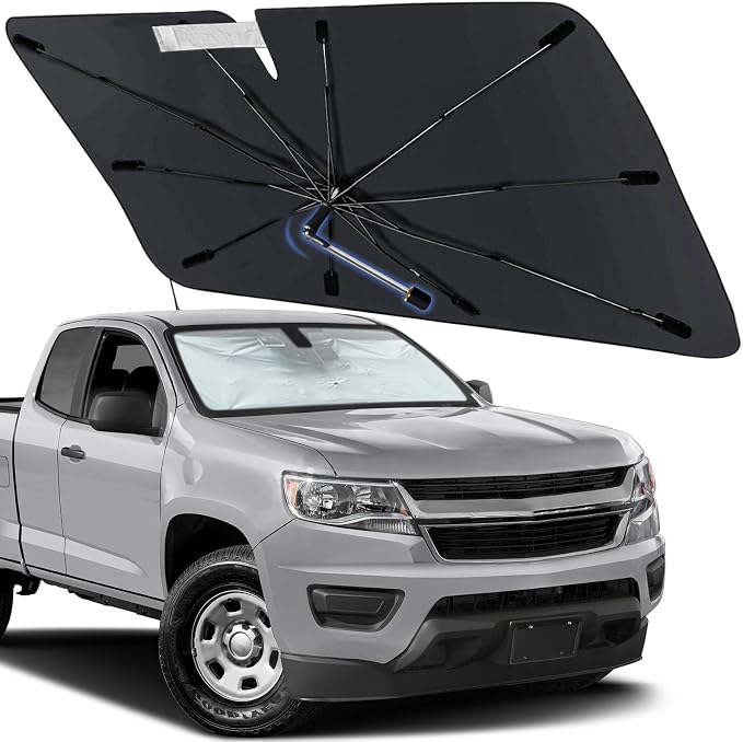 Windshield Sun Shade Fit for Chevrolet Colorado 2015-2022, Umbrella Shades | Custom Foldable Front Window Sunshade with 360° Rotating Shaft, Car Shades with UV & Heat Protection by Visufy