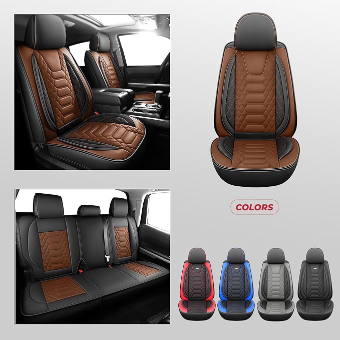 FREESOO for Toyota Tundra Seat Covers 2007-2021 Crewmax Cab 2 Front Set | 2pcs, Custom Fit, Airbag Compatible, Premium Waterproof Leather, for Truck Toyota Tundra Accessories, BlackBrown - Image 5