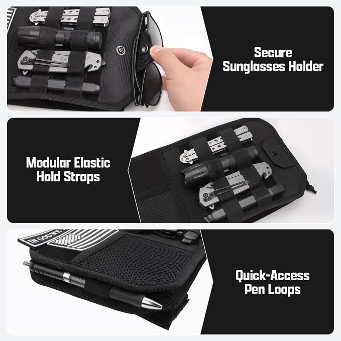 1000D Polyester Car Sun Visor Organizer with Sunglasses Holder | Tactical Organizer, MOLLE Panel, Universal, Mesh Pouch + Pen Slots + Zipper Pockets, Heavy Duty, Esay Installation - Image 7