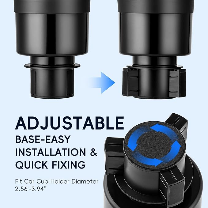 Car Cup Holder Expander with Adjustable Base, Cup Holder Insert for Car Compatible with Most 32/40 Oz Water Bottles 12 oz/24 oz Coffee Mugs Tumblers 3.4 to 3.78 in Diameter, 1 Pack Black - Image 2