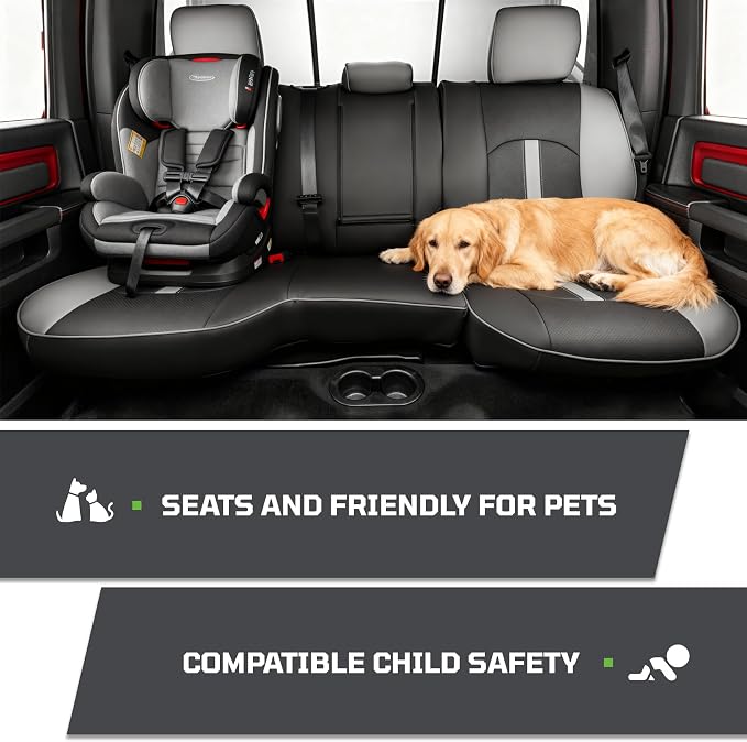 Seat Covers Custom Fit for Dodge 2009-2018 Ram 1500 Crew Cab,Black/Gray | Custom Fit Faux Leather Full Set,Waterproof & Wear-Resistant,Fits for 4th Gen Ram 1500 Big Horn/SLT/Lone Star,Easy to Clean - Image 5