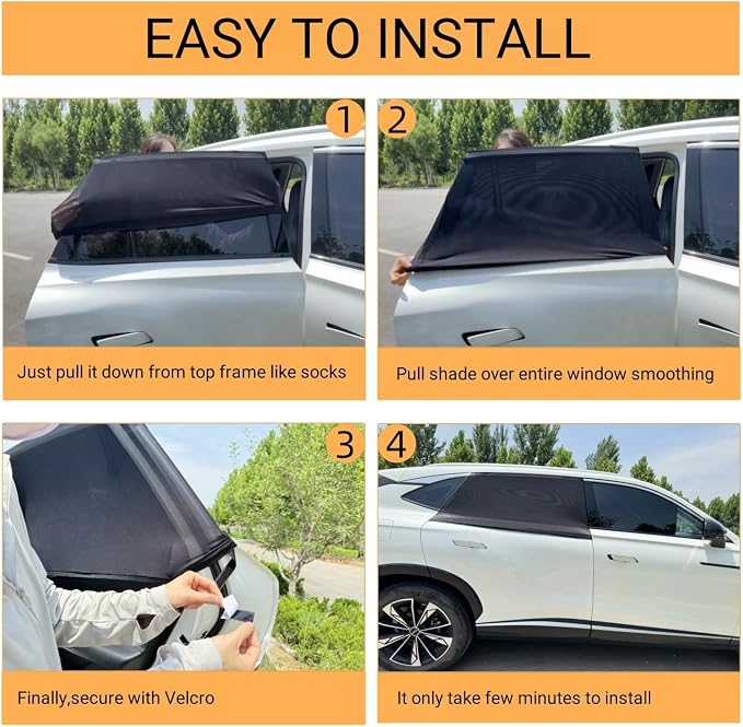 2 Pack Car Window Rear Side Mesh Screen 20"x43" Medium for Most SUVs | Elastic Breathable Mesh UV Protection Window Screen Sunshades Fit for Most Cars, SUVs for Car Camping Overnight Sleeping - Image 4