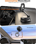 Vacuum Car Phone Holder for MagSafe, No-Glue Suction Cup Mount with Dashboard Pad, Reinforced Zinc Alloy Hinge, 360° Rotatable Foldable Cell Phone Holder for iPhone 17 16 15 14 13 12 Series - Image 3
