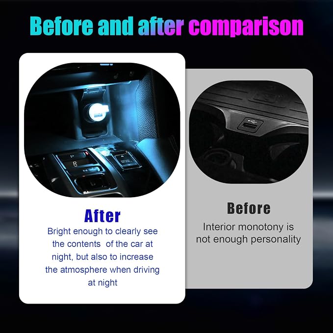 4 PCS USB LED Car Interior Atmosphere Lamp, Portable Mini LED Night Light, Plug-in USB Interface Trunk Ambient Lighting Kit, Universal Interior Car Accessories (2 Blue+2 Ice Blue) - Image 5