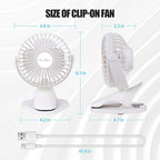 Portable Clip Fan Battery Operated,3 Speeds USB Rechargeable Mini Table Fan with Strong Airflow,360°Rotation Ultra Quiet Personal Desk Fan for Home Office Bedroom Dorm Stroller Camping(White) - Image 2