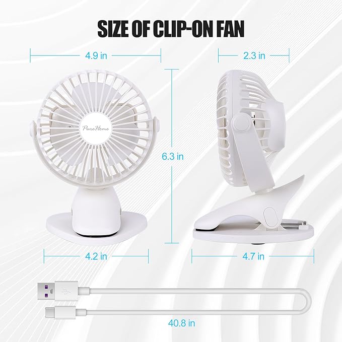 Portable Clip Fan Battery Operated,3 Speeds USB Rechargeable Mini Table Fan with Strong Airflow,360°Rotation Ultra Quiet Personal Desk Fan for Home Office Bedroom Dorm Stroller Camping(White) - Image 2
