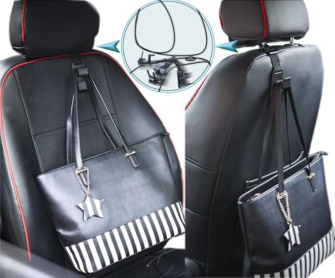 Magic Headrest Hooks for Car, Purse Hanger Headrest Hook Holder for Car Seat Organizer Behind Over the Seat Car Hooks-Hang Purse or Grocery Bags,Black,4Pack - Image 4