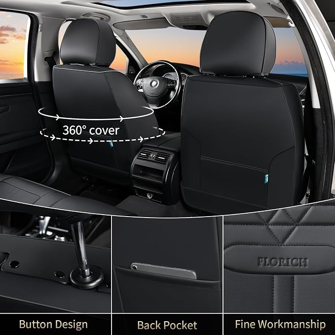 Seat Covers, Car Seat Covers Full Set, Luxury Nappa Leather Seat Covers, Breathable and Waterproof Car Seat Protector 5 Seat, Automotive Seat Covers Universal Fit for Most Cars-Coal Black - Image 2