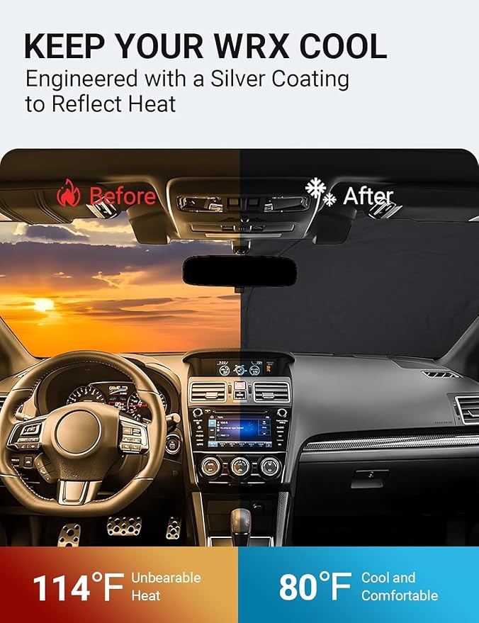 Proadsy Custom Fit 2015-2021 Subaru WRX Windshield Sun Shade, Blocks Heat | 240T Heat Shield, Drops Temp 54°F, Blocks 99% UV, Prevents Dashboard Cracking, Summer Parking & Beach Trips, Easy Twist-Fold - Image 3