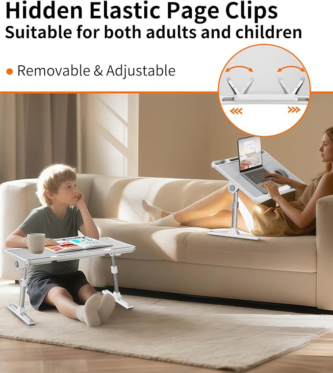 Laptop Desk for Bed,Adjustable Height Lap Desks Bed Tray,Portable Folding Couch Table with Bookstand,Car Rear Seat Sofa Floor Laptop Tray Stand for Adults Kids Eating Breakfast,Writing,Reading - Image 7