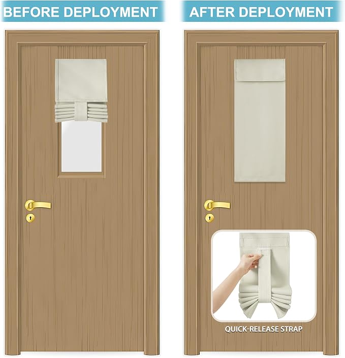 RYB HOME Classroom Door Window Cover, Blackout Door Curtain No Drill | Emergency Lockdown Shade for School Door Window, Room Darkening Block Views, Office Door Curtain, W8 x L36, 1 Panel - Image 5