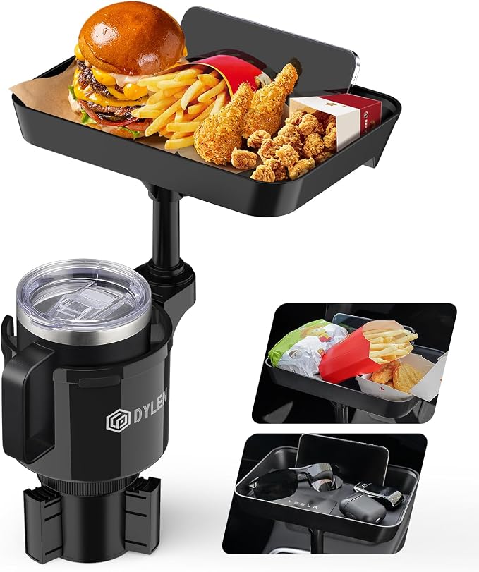 DYLEN Car Cup Holder Tray, 9.5”Detachable Car Food Tray Table for Eating | Cup Holder Expander Adapter for Car, Road Trip Essentials, Car Accessories Fits Owala, Yeti, Large Bottles 16-46 oz by DYLEN