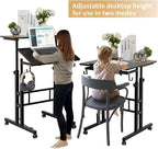 SIDUCAL Mobile Standing Desk, Portable Stand Up, Small Adjustable Converter with Wheels Home Office Workstation, Rolling Desk Laptop Cart for Standing or Sitting, Black - Image 4