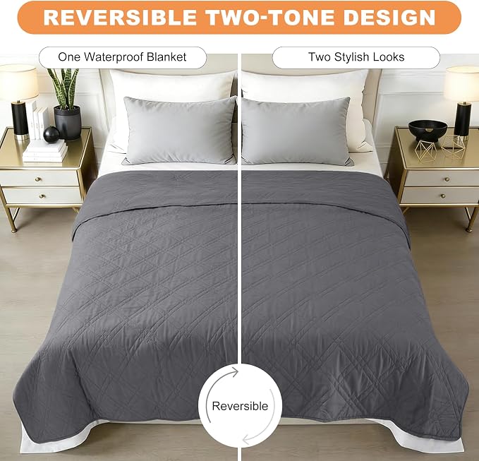 100% Waterproof Dog Bed Cover Pet Blanket, Gray+Gray (30"x30") | ,7-Layer Reversible Couch Covers for Dogs Met for Sofa Furniture Car Camping - Image 3