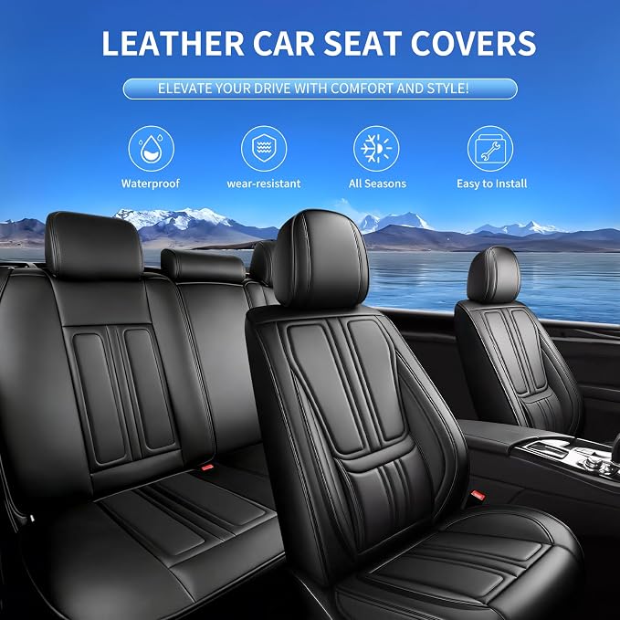 Fit Cherokee Car Seat Covers Compatible with Jeep Cherokee 2014-2024 2025 2026.Full Coverage Waterproof Leather,Compatible with Airbag,All - Weather Seat Cushion Protector(Full Set,Black) - Image 2
