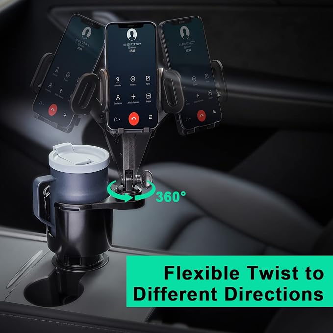 This Hill Car Cup Holder Expander Adjustable Base with Phone Mount 360° Rotation Cup Holder Cell Phone Holder for Car Compatible with iPhone All Smartphones - Image 5