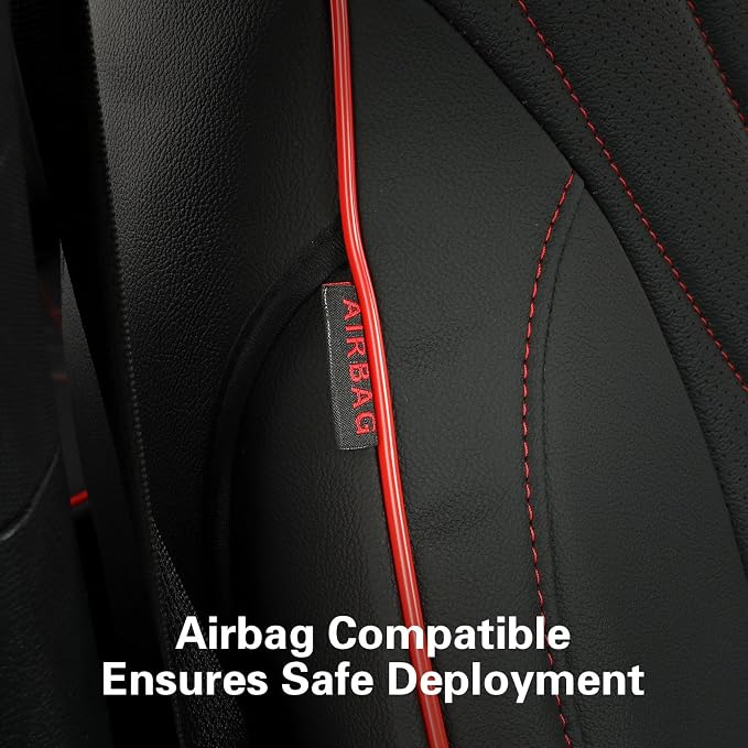 EKR F150 Seat Covers Custom Fit for (2 Door,SuperCab/Extended Cab) 2015-2020 Ford F150 XL/XLT/Lariat & 2017-2022 F250/F350 SuperDuty XL/XLT/Lariat Full Set-Faux Leather(Black with Red Trim) - Image 5