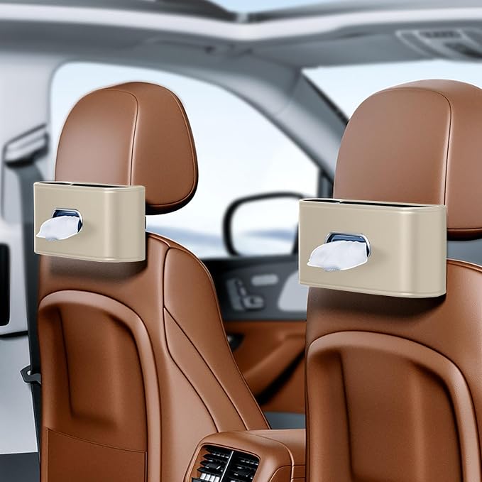 Car Tissue Holder (2Pack), Car Kleenex Holder Fits 100-160 Count | Premium PU Leather,Keep Tidy,Universal,Large tissue box,Backseat Car Napkin Holder,Tissues Dispenser for Car,Beige by MTGOCHA